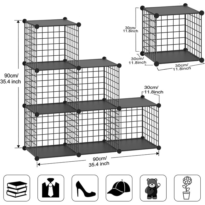 TUMUCUTE Storage Cube Shelf with 9 Cubes, Plastic, Closet, Modular, Bookshelf, Storage Shelves for Bedroom, Living Room, Office, (Black Plastic-Iron, 6 Cubes)