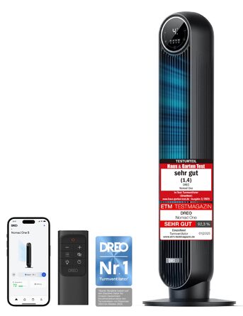 Турбовентилятор Dreo з потужним мотором DC: тихий, з радіусом дії 11 м, з пультом керування, 9 режимів, 4 моди, 90° осциляція, таймер 12 годин. Ідеально для спальні.