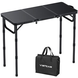 VINTEAM Складаний туристичний стіл 87x40 см, 3-х рівневий, регульована висота, алюміній, для кемпінгу, барбекю, пікніка, саду. MDF