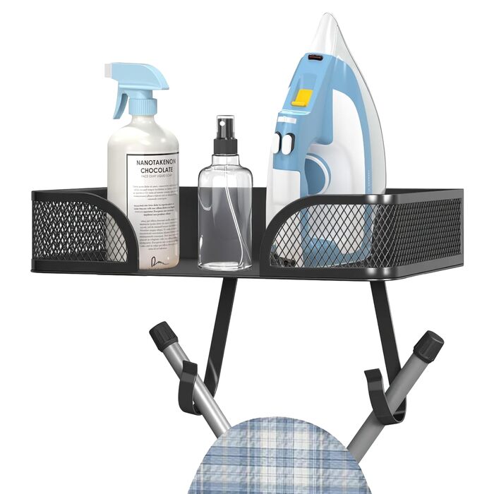 Настінний тримач для прасувальної дошки з кошиком та гачками, органайзер для прасування