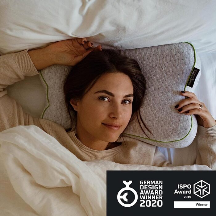 BLACKROLL® Recovery Pillow (50 x 30 cm), orthopedic pillow for restful sleep, ergonomic head pillow with travel bag for travel, neck pillow made of viscose memory foam, Made in Germany, light gray