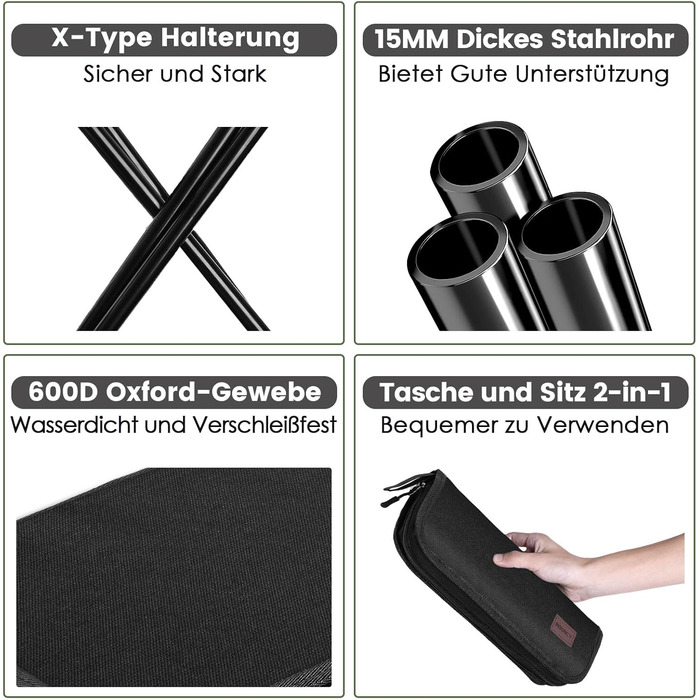 Складний туристичний стілець Mooncy, 33x26,5x32 см, до 120 кг, зелений (чорний)