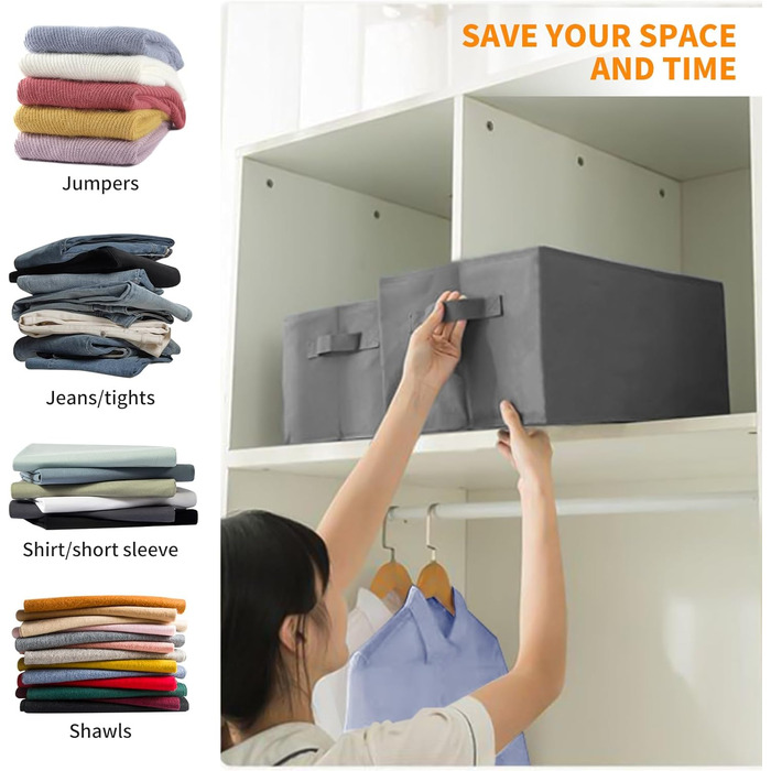 BIGLUFU 6-Piece Closet Organizer Fabric Folding Storage Box Set with 7 Compartments Drawer Organization System Storage for Clothes, T-Shirts, Pants, Underwear, Jeans