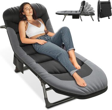 Розкладне ліжко для кемпінгу XXL - широке кемпінгове ліжко, розкладне, легке, з регульованою спинкою, для відпочинку на природі та вдома