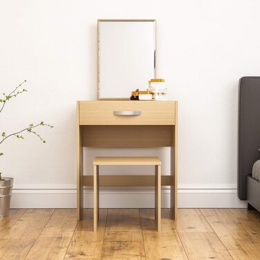 Туалетний столик Vida Designs Isla з дзеркалом і пуфом, 1 шухляда, для макіяжу, косметики, зберігання, спальня, дерево сосна, 130x39x63,5 см