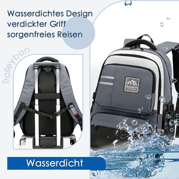 Шкільний рюкзак для підлітків, хлопчиків, водонепроникний, сірий. Ідеально для школи, коледжу, роботи.