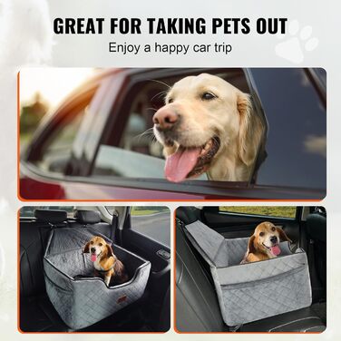 Автокрісло для собак VEVOR, підвищення для собак у машину з кишеню для зберігання, автокрісло для домашніх тварин з прикріпленою страхувальною лінією, губчаста подушка, автоліжко для собак середніх та великих порід до 25 кг (Сірий, Large)