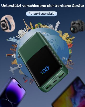 Повербанк Power Bank 27000mAh з швидкою зарядкою USB-C PD 20W, зовнішній акумулятор для iPhone та Samsung з LED-дисплеєм, 2 входи та 3 виходи