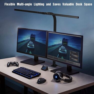 LED лампа настільна з авторегулюванням яскравості, 80 см, кріплення-прищіпка, регулювання колірної температури, захист для очей, денне світло, таймер, матовий чорний