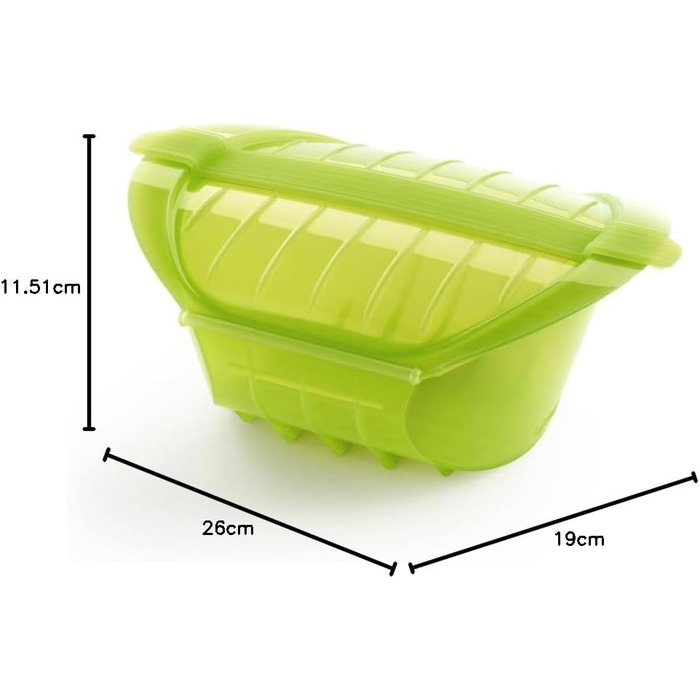 Lékué Steamer Box with Insert Tray, 3-4 People, Platinum Silicone, (Green, 1000 ml)