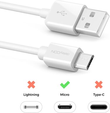 Кабель Micro USB deleyCON 0.15м для Android, смартфонів, планшетів, MP3 плеєрів, камер - білий (5м)
