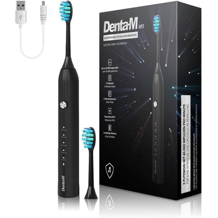 Електрична звукова зубна щітка Black Edition з 5 режимами та акумулятором на 120 днів - ультразвукова щітка зі смарт-насадкою, 100 днів гарантії повернення коштів