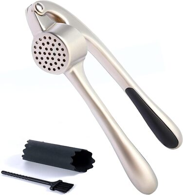 Преміум-прес для часнику з нержавіючої сталі – прес, подрібнювач та очищувач часнику, набір, стійкий до миття в посудомийній машині та корозії (Imperial Silver)