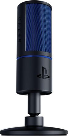 Razer Seiren X для PlayStation - USB конденсаторний мікрофон для стрімінгу PS4/PS5 (чорно-синій) з антивібраційним кріпленням та кнопкою вимкнення звуку