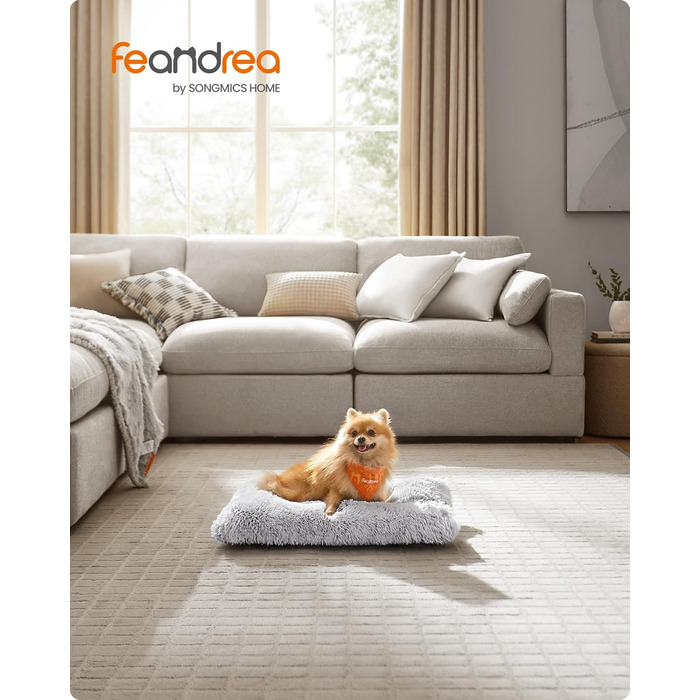 Крісло-лежанка для собак Feandrea, м'яке, 65 x 45 см, плюшеве, машинне прання, багатофункціональне, Ombré Grey