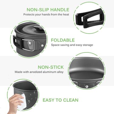 Набір посуду для кемпінгу Aomiun на 3 особи (22 частини) | Посуд для приготування їжі на природі, піших прогулянок та подорожей