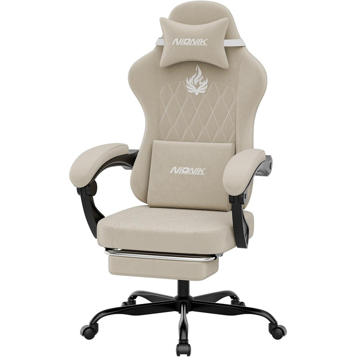 Ігрове крісло Ergonomic Gaming Chair для дітей, підлітків та дорослих, ергономічний комп'ютерний стілець з регулюванням висоти та нахилу спинки, чорно-бежеве
