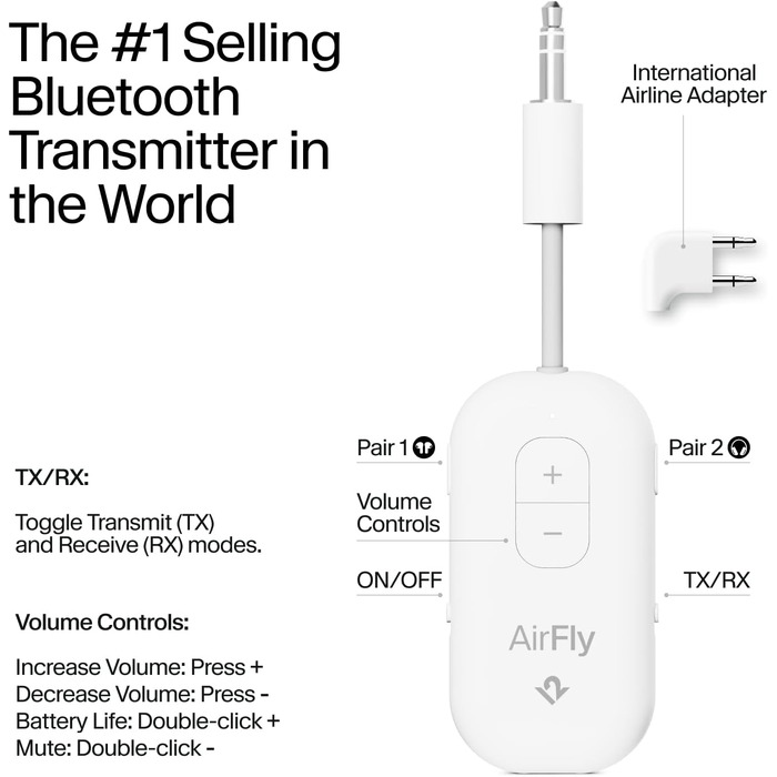 Bluetooth-трансмітер та ресивер Twelve South AirFly Pro Deluxe для AirPods та навушників, білий