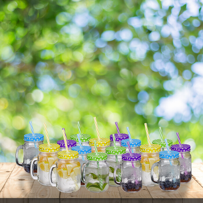 Relaxdays Set of 16 Colorful Drinking Glasses with Lids