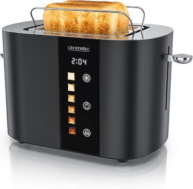 Тостер Arendo з нержавіючої сталі, 2 відділення, сенсорний екран, подвійні стінки, 800 Вт, підставка для тостів, 6 рівнів підсмажування, центрування хліба, індикатор часу, функція пам'яті, колір: чорний