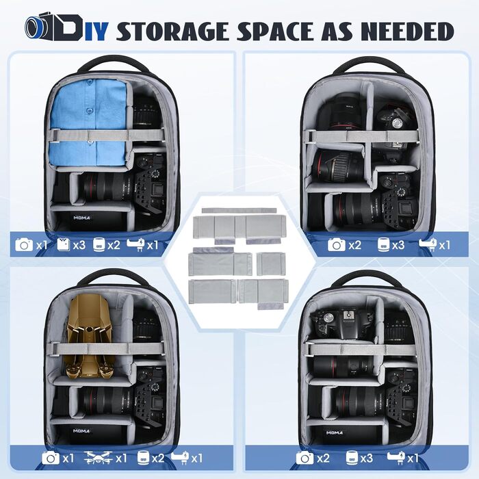 Рюкзак для фотокамери RAINSMORE з відділенням для ноутбука 14 дюймів, чорний, з дощовиком. Підходить для Canon, Nikon, Sony (DSLR, SLR)