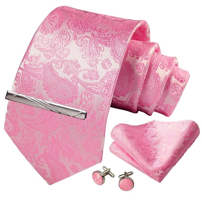 Набір краваток, нагрудних хустинок та затискачів для краваток Paisley: елегантний подарунковий набір для чоловіків (рожевий)
