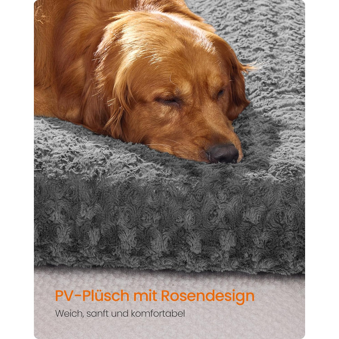 Ліжко для собак Feandrea XL, м'яка подушка для великих собак, 110 x 73 см, сірий колір, зручне та миється, антиковзаюча підкладка, PGW293GN01