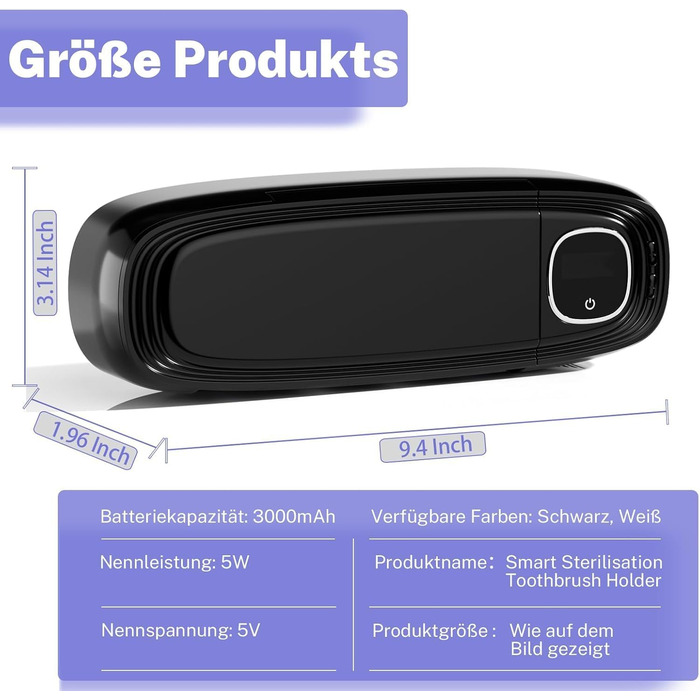 Стерилізатор зубних щіток UV Maxspace з підсвічуванням, настінний, 4 слоти, для ванної кімнати (білий/чорний)