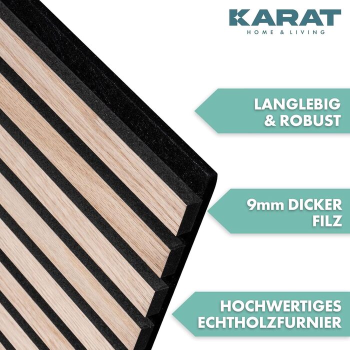 Акустичні настінні панелі KARAT з натурального шпона Білий дуб — декоративна рейкова стіна з дерева та фетру для шумоізоляції та звукопоглинання (275 x 27 см)