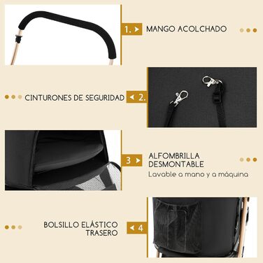 Візок для собак GYMAX 3-в-1, складний, знімний переносний ящик та регульованим дахом, до 15 кг, переноска для собак з сітчастими вікнами, візок для маленьких/середніх собак та котів (Чорний)