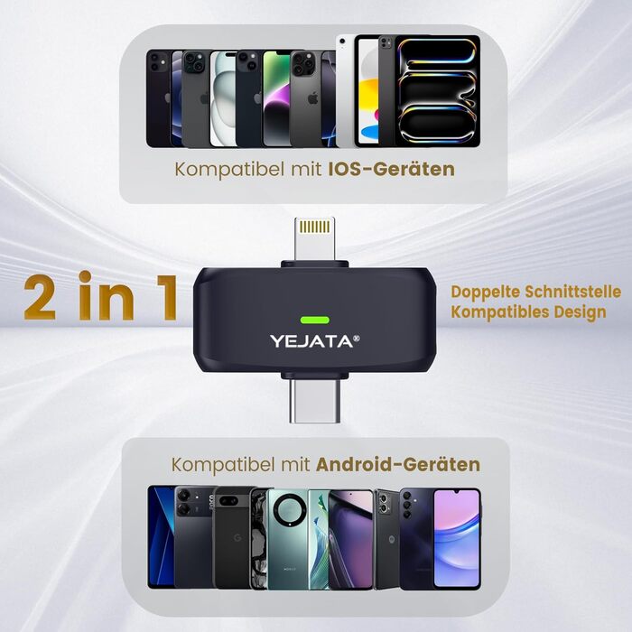 Мікрофон 2-в-1 для iPhone та Android з шумозаглушенням, кейс на 40 годин, магнітна застібка та кріплення для інтерв'ю, жовтий, 25 метрів