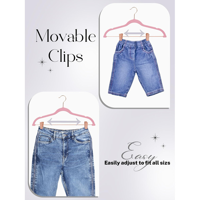 Вешалки для одягу HOUSE DAY, 20 шт., з кліпсами, ультратонкі, оксамитові, неслизькі, для штанів, економія місця (персиковий рожевий)