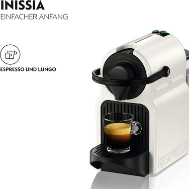 Кавомашина Nespresso Krups Inissia XN1001, білий колір, компактна, з регулюванням об'єму кави, автоматичний викид капсул, об'єм резервуару 0.7 л