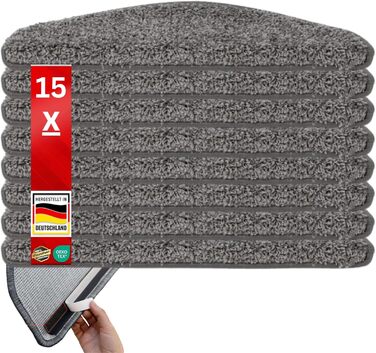 Набори килимків на сходи Floordirekt Barcelona - 15 шт. - Килимок на сходи з 16 кольорів, зносостійкий та легкий у догляді, для внутрішнього використання (напівкруглі 65 x 23,5 см)