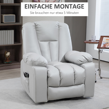 HOMCOM Power Lift TV Chair with Assistance, Reclining Chair with Lie-flat Function, Vibration Massage, Spring Pocket Coil Massage Chair | Aosom