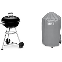 Вугільний гриль Weber Compact Kettle 47 см, чорний, кришка та захисний чохол, круглий мангал