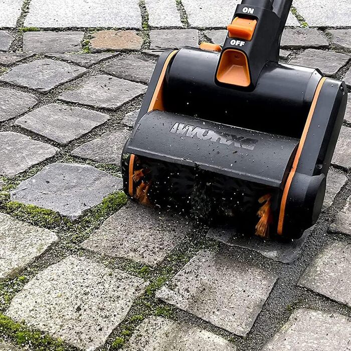 WORX WG441E.9 20V Cordless Multi-Brush - multifunctional surface brush for cleaning stone & wood surfaces & removing weeds - integrated water connection - PowerShare compatible - without battery & charger (steel wire brush for patio joint cleaning/weed removal)