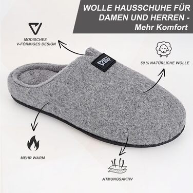 Фетрові домашні тапочки V.Step з піною з пам'яті, антиковзкі, зимові, для жінок та чоловіків (Сірий, 44/45)