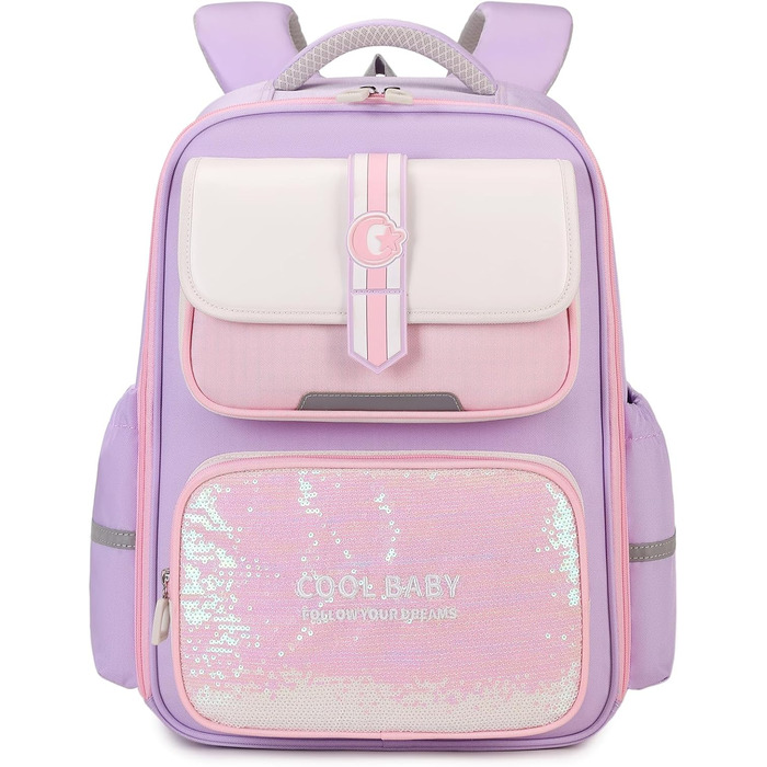 Дитячий рюкзак для школи (1-4 клас) з нагрудним ременем, для дітей 6-10 років, з відбиваючими елементами, фіолетовий