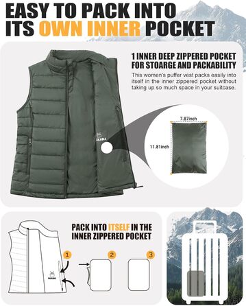 Стежка жилетка Outdoor Ventures для жінок, армійного кольору, розмір XL - тепла спортивна жилетка для туризму та велоспорту