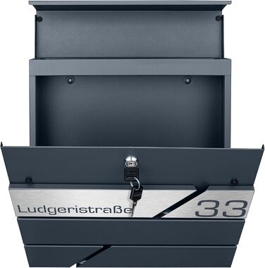 Поштовий ящик з газетницею з нержавіючої сталі, настінний, з замком та відділенням для преси - лазерне гравіювання (Модель 3)