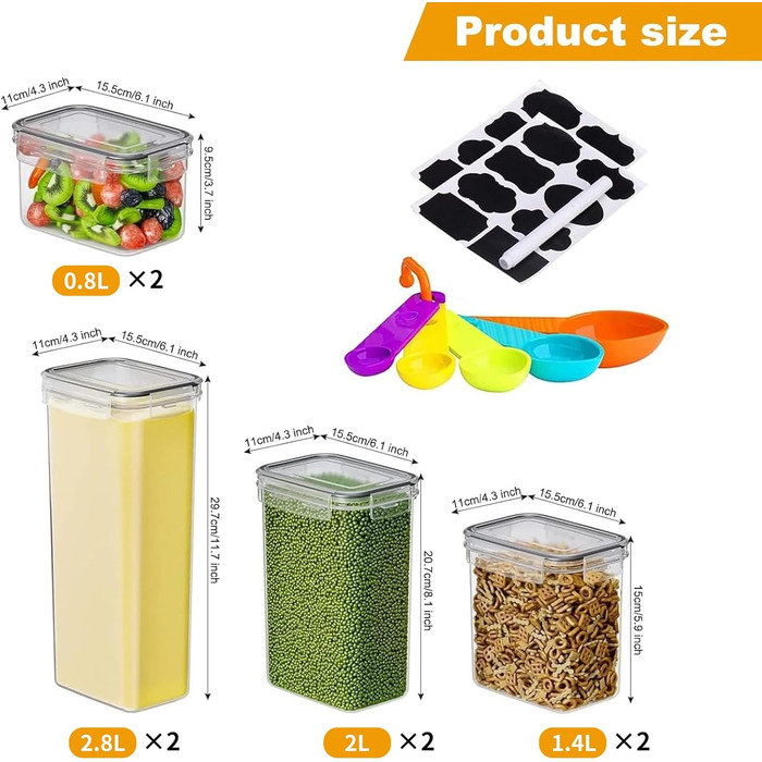 Набір контейнерів для зберігання STUSGO 42er, 8 шт. - прозорі пластикові контейнери для крупи, борошна та цукру