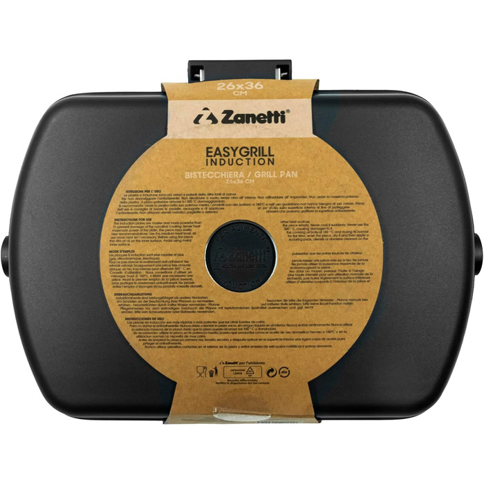 Zanetti Гриль-сковорода з алюмінію під тиском, 26x36 см, з індукційним нагрівом та складаною ручкою
