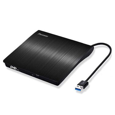 Зовнішній CD/DVD привід USB 3.0, портативний Slim RW записувач для ноутбуків та ПК (Windows, Mac OS, MacBook, iMac), чорний