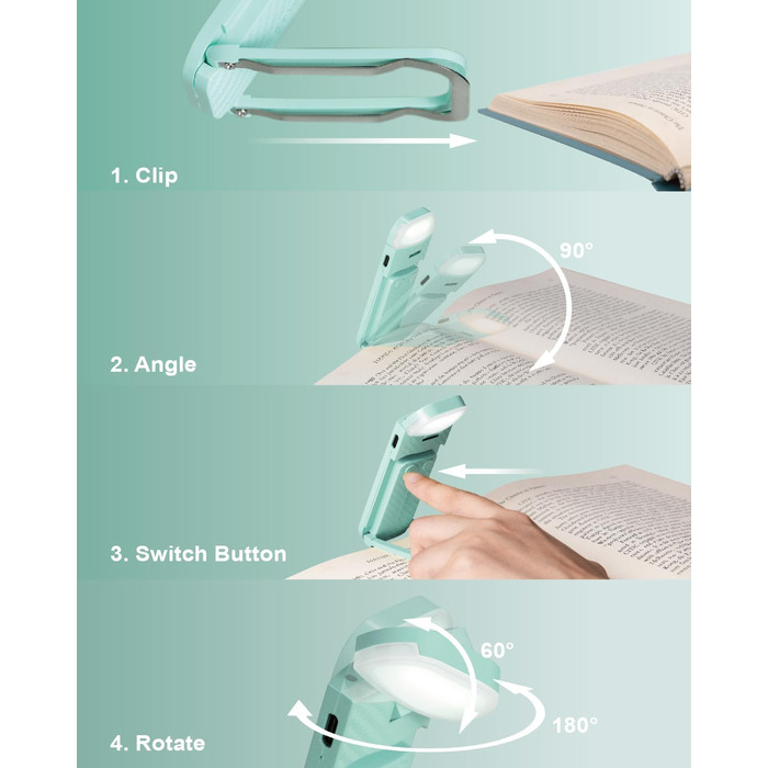 LED-ліхтарик для читання Wiederaufladbares Buchlicht: ультралегкий, з 3 кольорами та 5 рівнями яскравості, диммер, модний, портативний, для книголюбів (Синій)