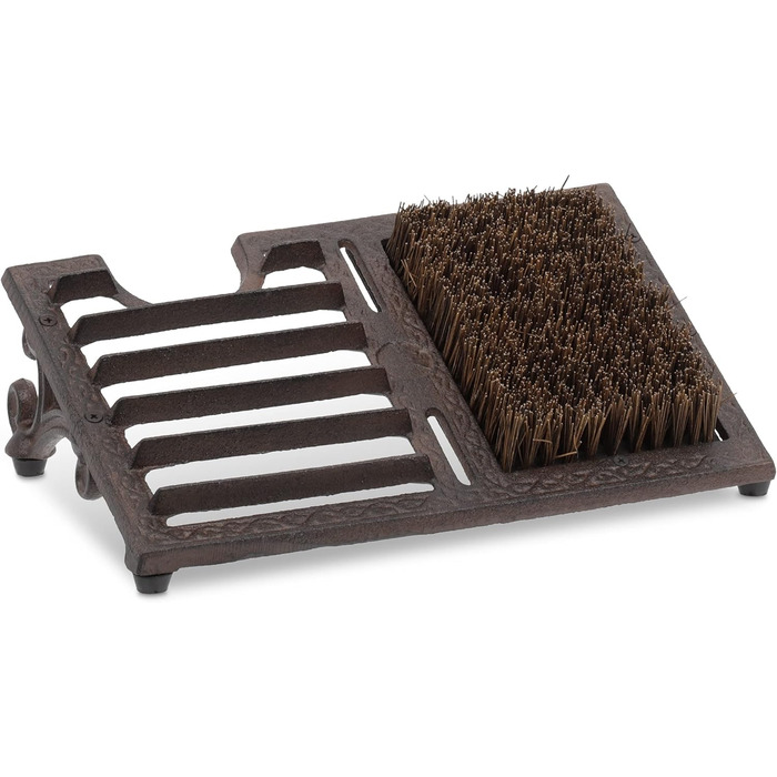 Relaxdays Shoe Scraper, made of cast iron, large brush, boot butler, antique design, outdoor area, shoe cleaner, brown, 12 x 33.5 x 22.5 cm