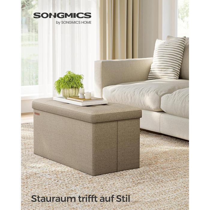 Складаний пуф SONGMICS з місцем для зберігання, 76×38×38 см, до 300 кг, для вітальні, спальні, коридору, камелевий