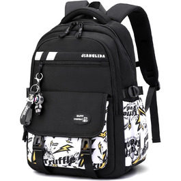 Шкільний рюкзак Tanou для хлопців-підлітків, принт графіті, водонепроникний, 10-18 років, для школи, гімназії, старшої школи (Чорний/Жовтий)