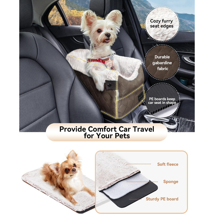 Автомобільний сидіння для собак PETSFIT - чорний/світло-коричневий, до 5 кг, з захисними гачками