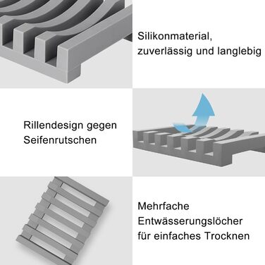 2 шт. мильниці Silikon AstraLoom з самостійним зливом, легко чистяться, неслизькі та небрудні, ідеальні для ванної кімнати, кухні, мила (сірі)